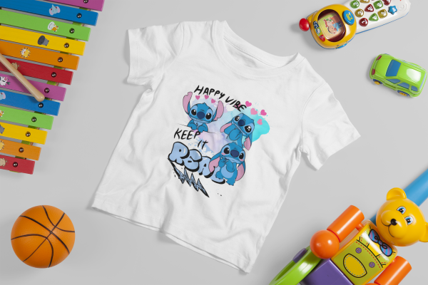 Kids Stitch T-Shirt – Happy Vibes and Keep It Real Design