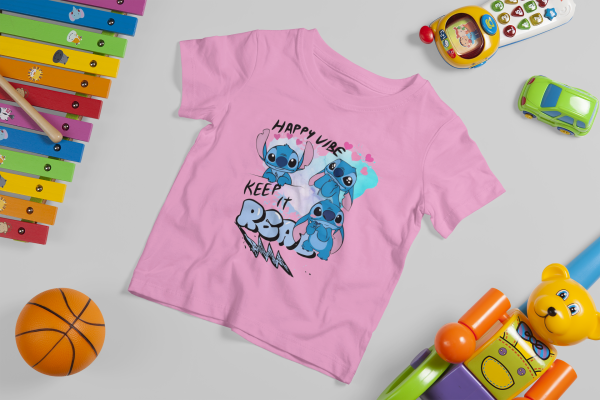 Kids Stitch T-Shirt – Happy Vibes and Keep It Real Design - Image 2