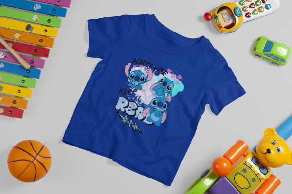 Kids Stitch T-Shirt – Happy Vibes and Keep It Real Design - Image 3