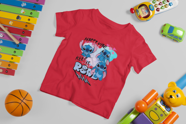 Kids Stitch T-Shirt – Happy Vibes and Keep It Real Design - Image 4