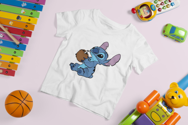 Chill Stitch Drinking Coconut T-Shirt – Fun Vacation Vibes for Kids