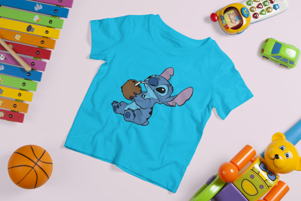Chill Stitch Drinking Coconut T-Shirt – Fun Vacation Vibes for Kids - Image 4