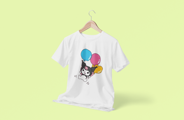 Kuromi Parachute Balloons Cotton T-Shirt Design